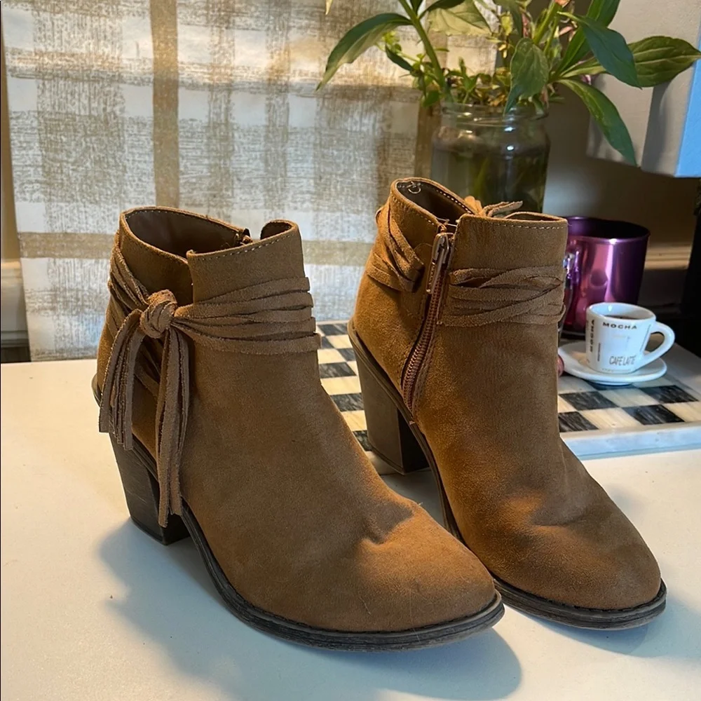 Time and Tru Brown Ankle Booties with Fringe - Picture 9 of 16